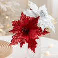 thumbnail image 3 of 1 pieza de flor de Pascua navideña con purpurina, flores artificiales para decoración de árbol de Navidad y fiesta., 3 of 5