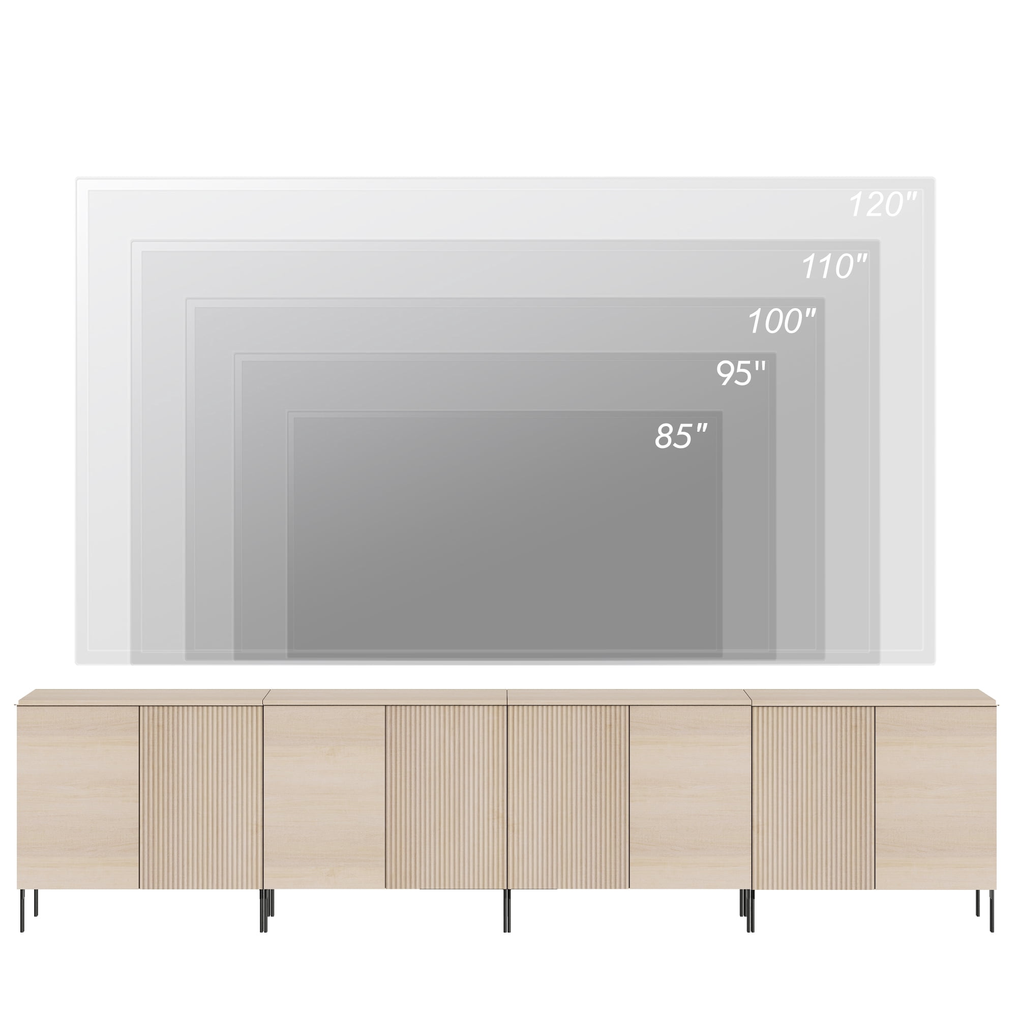 126" Modern Fluted TV Stand with 8 Doors, Entertainment Center with Adjustable Shelf, Wooden TV Console with Storage for Living Room