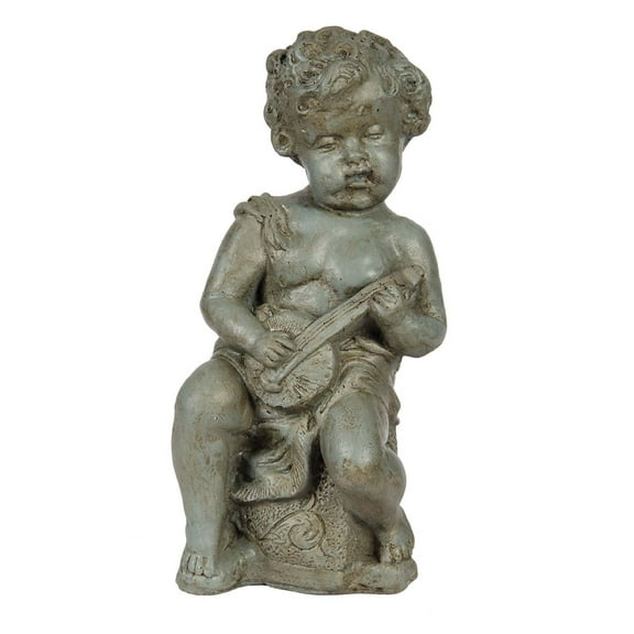 Solid Rock Stoneworks 14" Cherub w/Mandolin- 14" Tall x 6" w x 7" d-Cypress