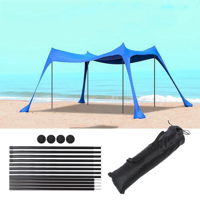 Tienda De Campaña Para La Playa, UPF50 + Refugio Solar Con 12 Postes, 4 Sacos De Grandes, Estacas Para El Suelo, 59.06", Toldo De Playa Con Sombra Al Aire Libre Para