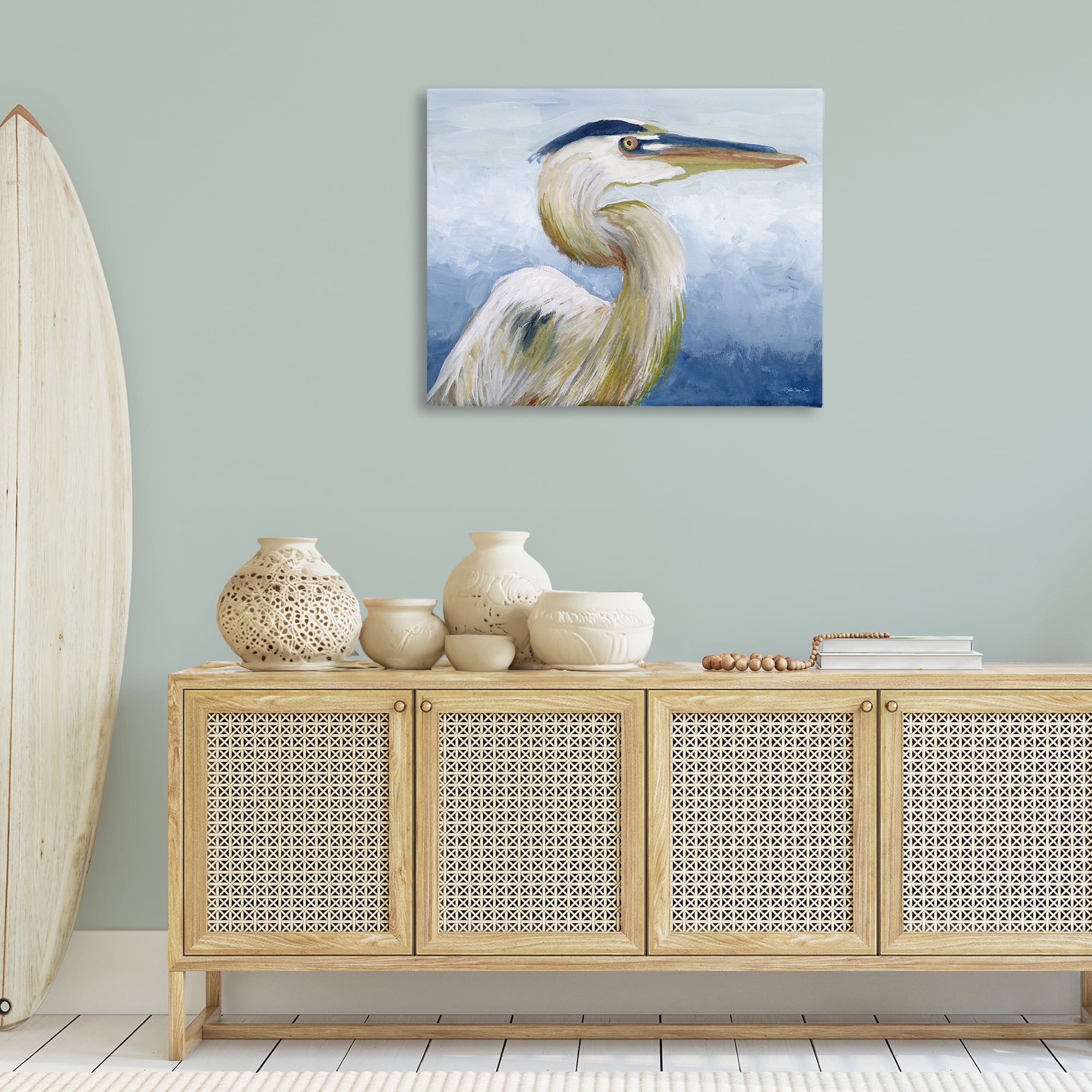 Stupell Industries Heron & Blue Gradient Animals & Insects Painting Gallery Wrapped Canvas Art Print Wall Art, 40 x 30