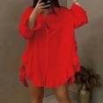 thumbnail image 2 of Tnhcen Women's Fall Button-Up Ruffled Hem Blouses - Loose Fit Long Sleeve Tops with Buttons Plus Size Stretchy Casual Everyday Shirts (S-2XL), 2 of 7