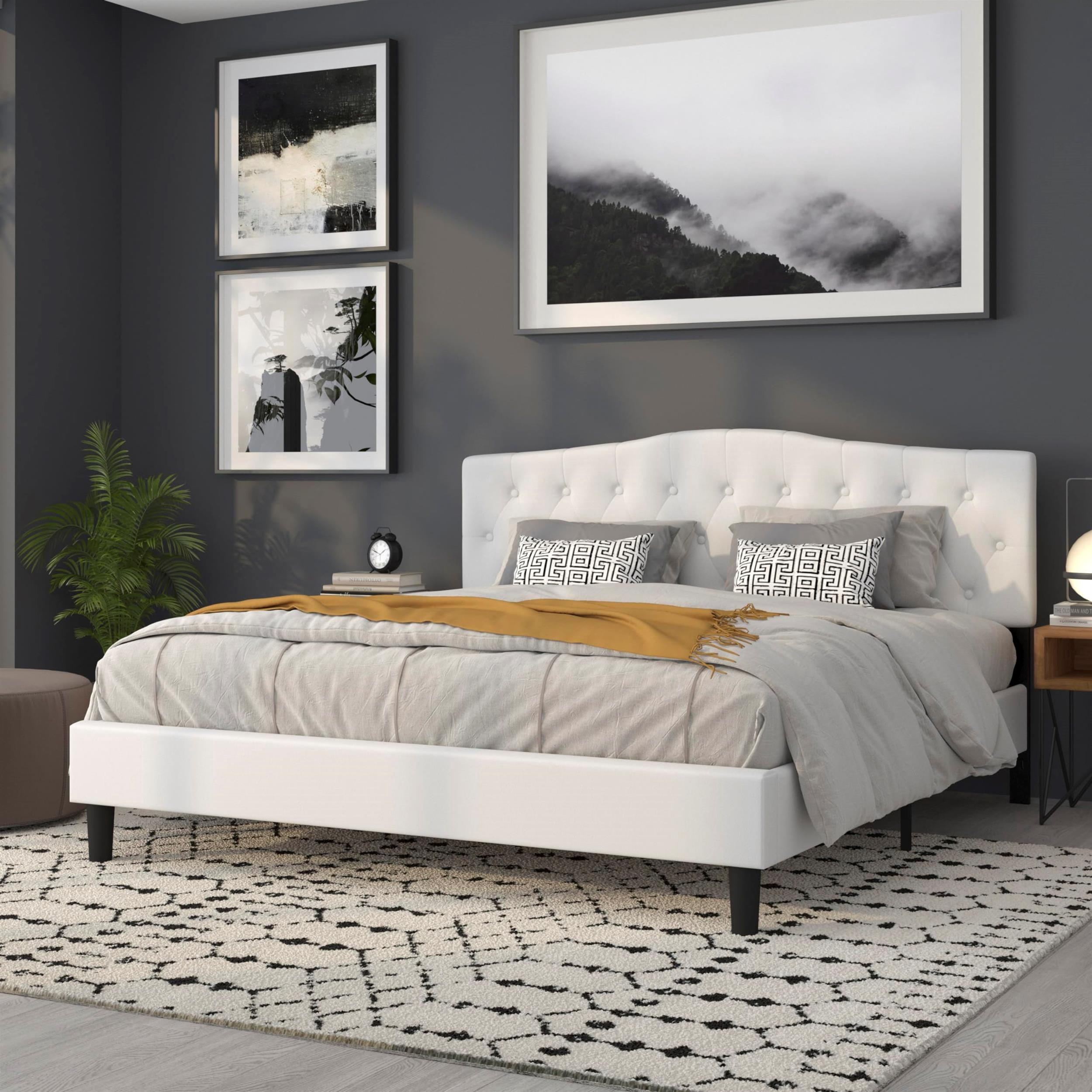 Pemberly Row Contemporary Tufted King Panel Headboard in White