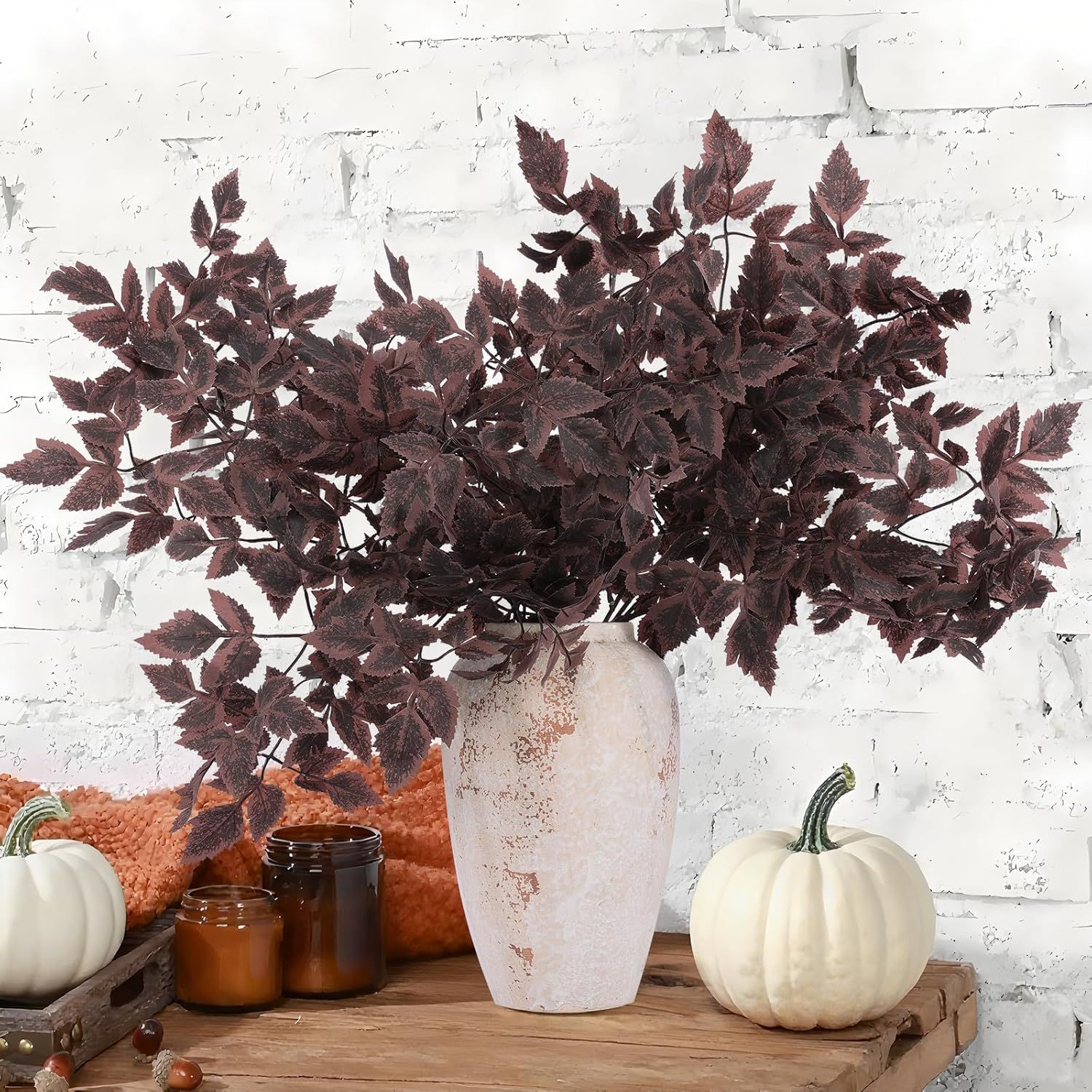 4 Bundles Artificial Snakeroot Leaf Spray 23IN Burgundy Autumn Decor for Wreath Vase Centerpiece