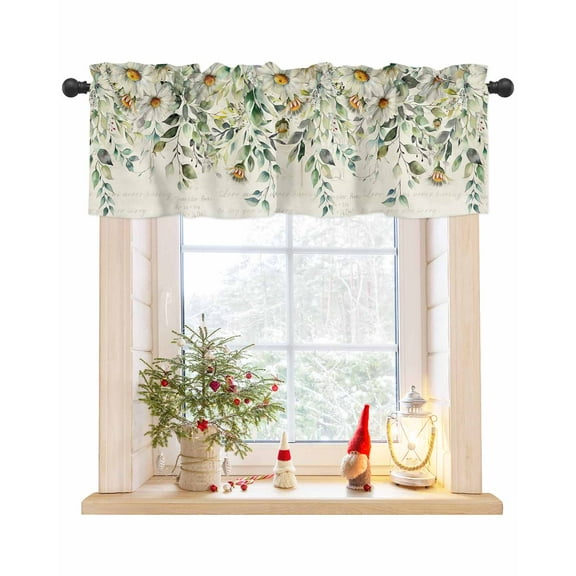 Valances for Windows, Daisy Vintage Farmhouse Sage Eucalyptus Leaf Rod Pocket Short Window Valance Curtains Holiday Window Treatment for Kitchen Living Room Bathroom, 54"x18"