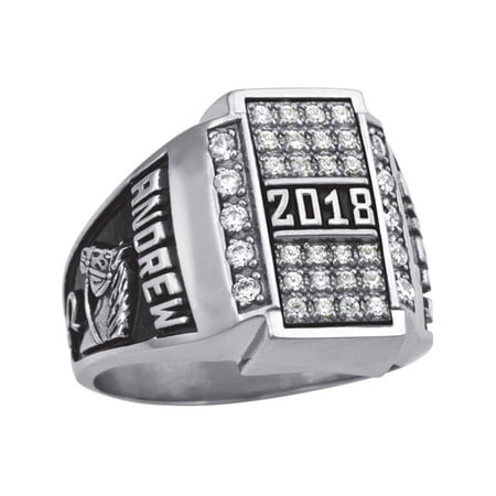 Personalized Men's Crest CZ Pave Top Class Ring available in Valadium, Silver Plus, 10kt and 14kt Yellow and White Gold