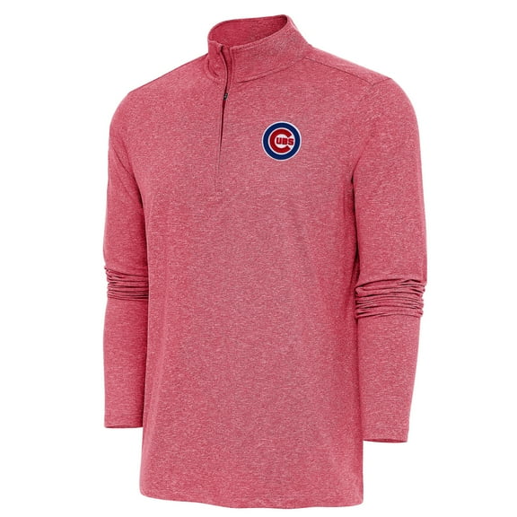 Men's Antigua  Heather Red Chicago Cubs Hunk Quarter-Zip Pullover Top