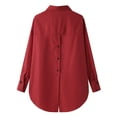 thumbnail image 3 of Fangasis Women Blouse Lapel Neck Tops Long Sleeve Shirts Ladies Loose Tunic Shirt Casual Work Red 3XL, 3 of 4