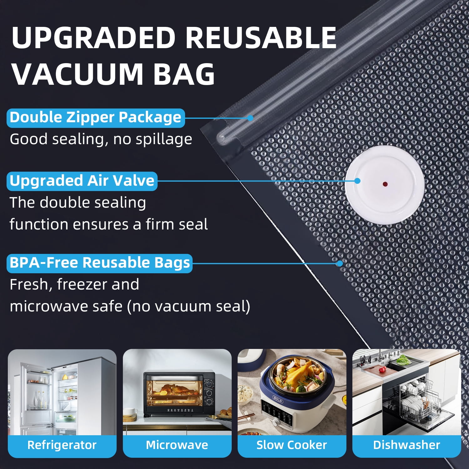 VIXINO Handheld Vacuum Sealer with 10 Reusable Bags, Compact Food Sealing Machine, Portable Freshness & Storage for Fridge, Freezer, Leftovers