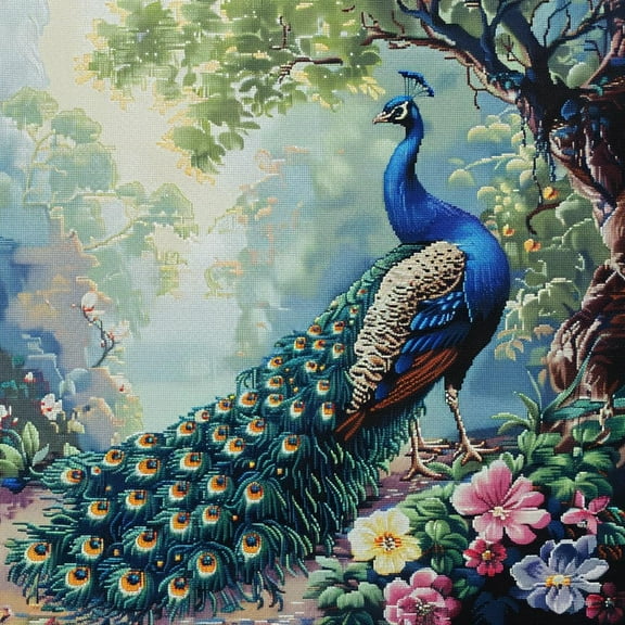 Beautiful Peacock in Park DIY 11CT Stamped Cross Stitch Kits for Beginners Easy Needlepoint Embroidery Counted Cross Stitch Art Craft for Wall Decoration 14x14inch(3)