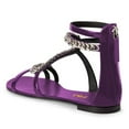 thumbnail image 3 of FSJ Women Classic Round Open Toe Sandals Thin Strap Studded S Metal Chain Flats Ankle Strap Back Zipper Casual Summer Shoes Size 7 Purple, 3 of 4