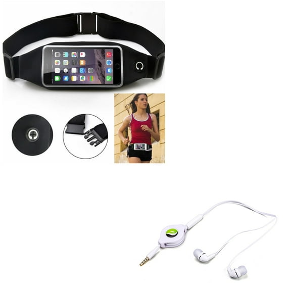 Black Sports Running Workout Waist Bag Belt Case w Retractable Headset Hands-free Earphones Mic Q3K for LG Premier LTE, K20 Plus, Optimus G Pro, Lite, V50 ThinQ 5G, V40 ThinQ, V35 ThinQ
