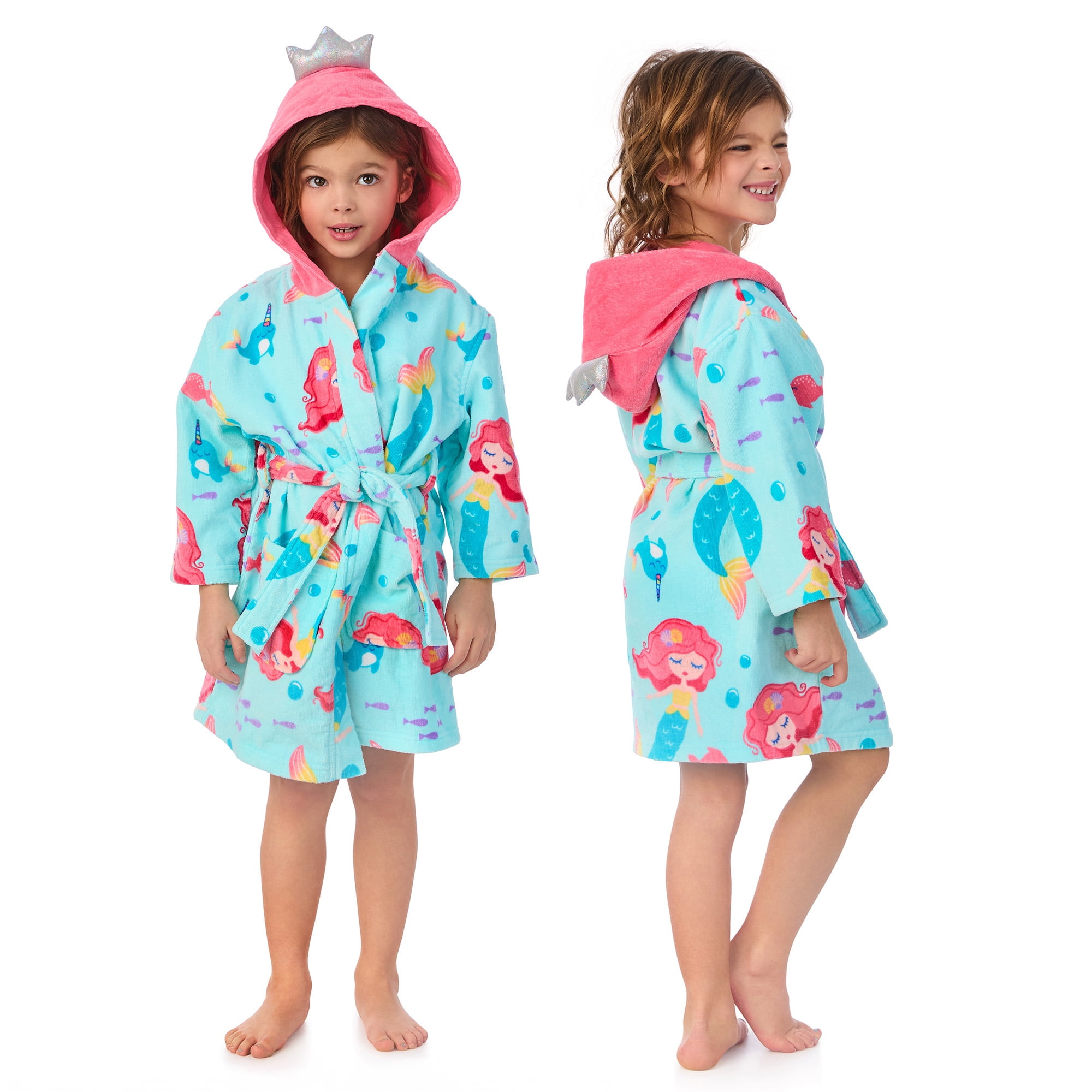 Saint Eve Kids Cotton Bathrobe, Hooded Terry Swim And Beach Cover Up Robe Blue Shark 100 Cotton Medium