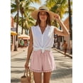 thumbnail image 2 of JYLFC Womens Shorts Summer Casual Loose Elastic Waist Drawstring Lace Boho Beach Cover Up Shorts, Pink 2XL, 2 of 7