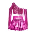 thumbnail image 4 of iiniim Girl's 2 Piece Dance Outfits Jazz Hip Hop Performance Dance Top and Metallic Bubble Skirts Set Hot Pink 8, 4 of 7