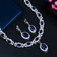 thumbnail image 4 of Royal Blue CZ Leaf Oval Necklace Huggie Earrings Jewelry Set for Brides Wedding, 4 of 7