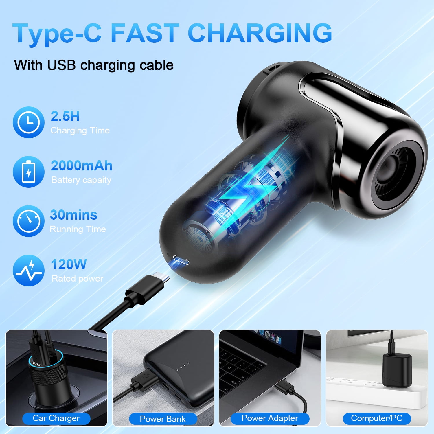Wireless Handheld Car Vacuum Cleaner, 4 in 1 Portable Vacuum Cleaner, 20000Pa High Power Cordless Air Duster with Multi-Nozzles, Rechargeable Dust Busters for Car, Home, Office, Pet, Black