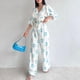 thumbnail image 5 of Pantalones Traje informal de 2 piezas con mangas abullonadas, cintura elástica, conjunto de pantalón largo para mujer, atuendo diario Ygjytge Azul T M para Mujer, 5 of 9