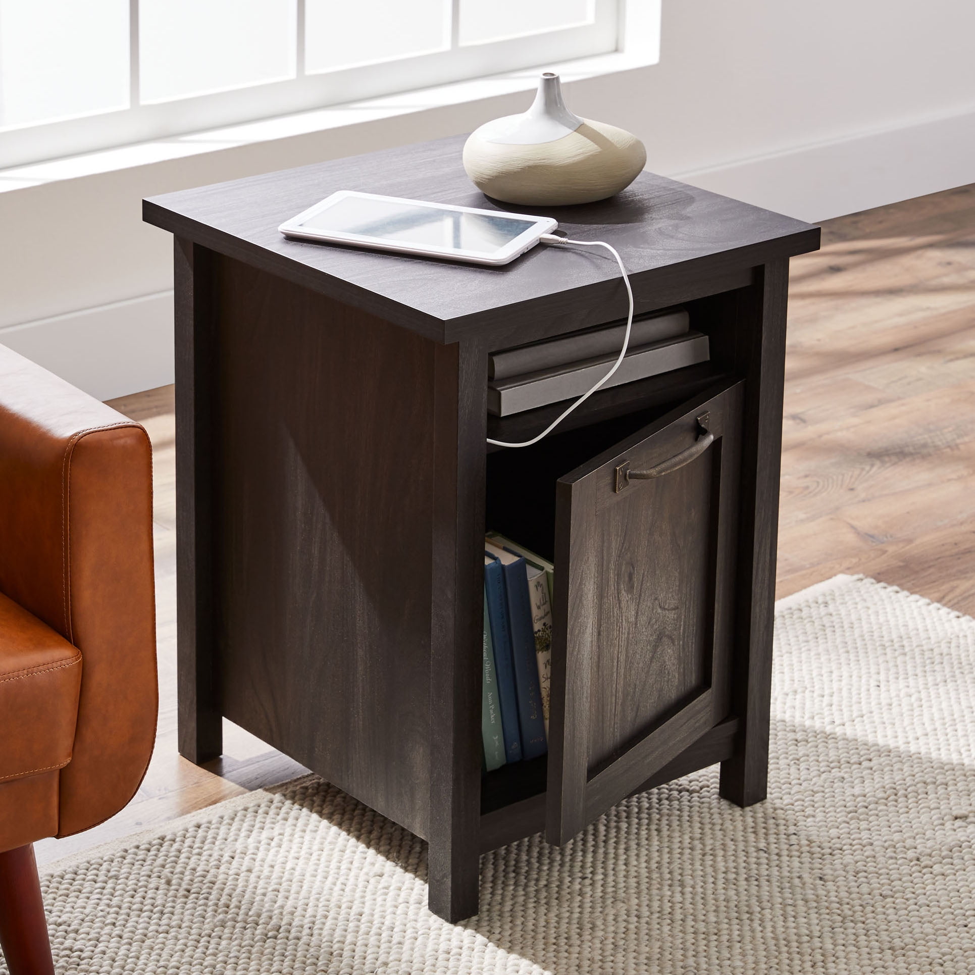 Better Homes & Gardens Oaklee Square End Table with Small Storage Drawer,  Charcoal Finish