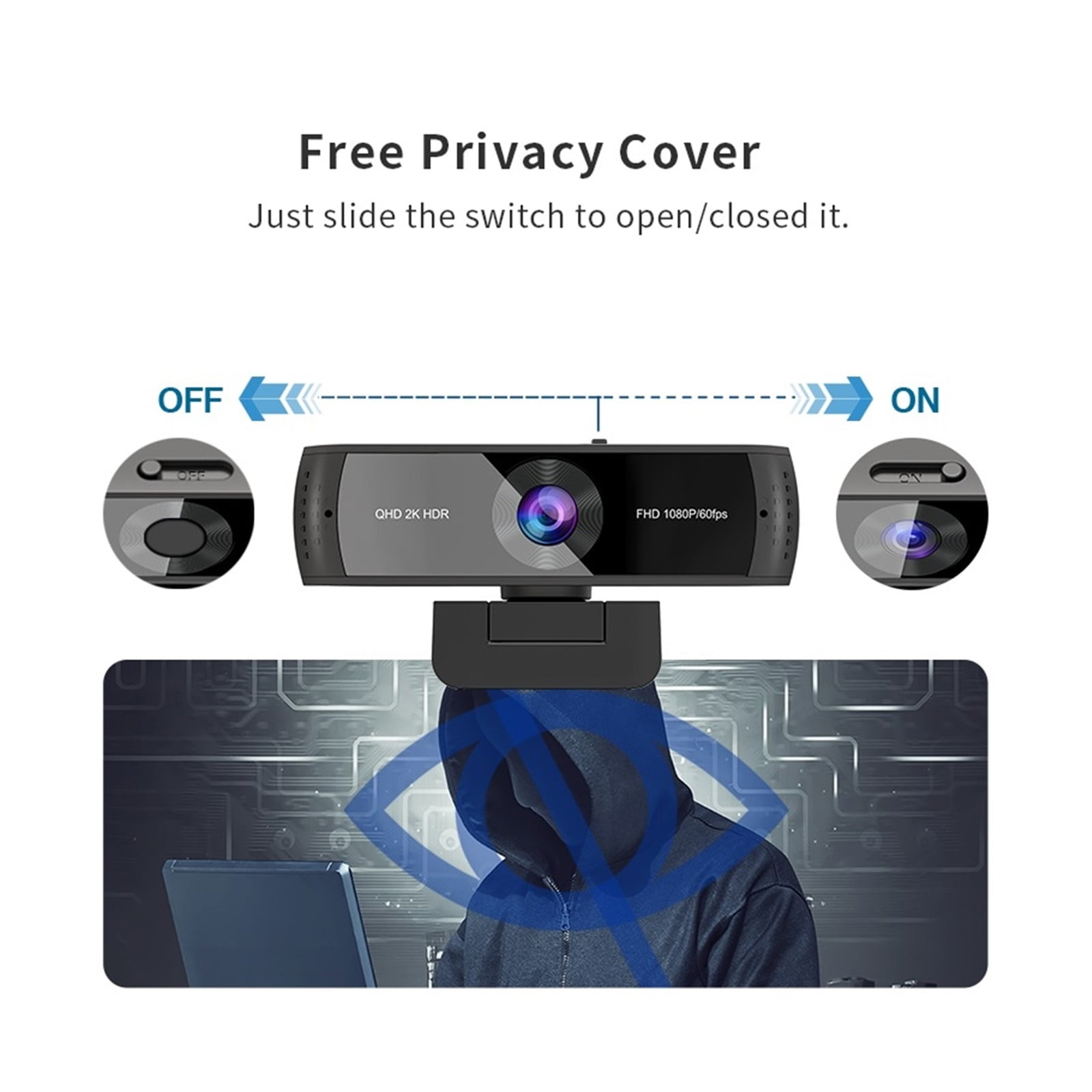 Webcam QHD 2K HDR 30FPS Webcam Autofocus 1080P 60FPS Web Camera With Noise-cancelling Mics And Privacy Cover For Live ,Full Clarity