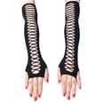 thumbnail image 2 of Women’s Ripped Torn Arm Warmer Gothic Steampunk Distressed Gloves Cosplay Fingerless Long Mittens Black Retro Strech Halloween Gloves Accessories 2 Pairs, 2 of 5