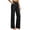 Black, variant on Women Ribbed Knit High Waist Wide Leg Pants, Elastic Waist Full‑Length Loose Casual Trousers, Soft Textured Solid Color Bottoms With Patch Pockets, Relaxed Fit Loungewear