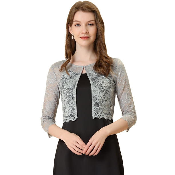 Cárdigan Elegante De Bolero Allegra K Encaje Floral Transparente Gris XS