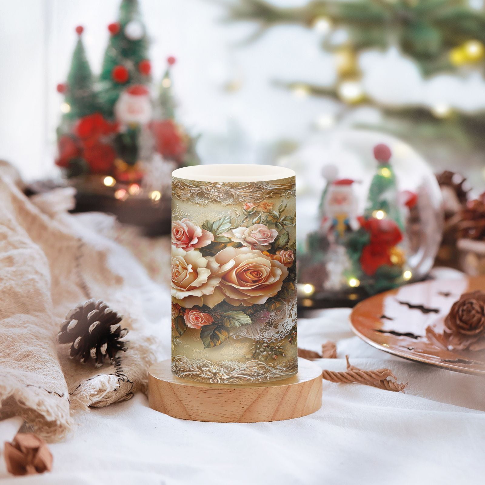 BZSMCE Flameless Candles LED Lights Butterfly and Roses on Lace Creativity Battery Candles