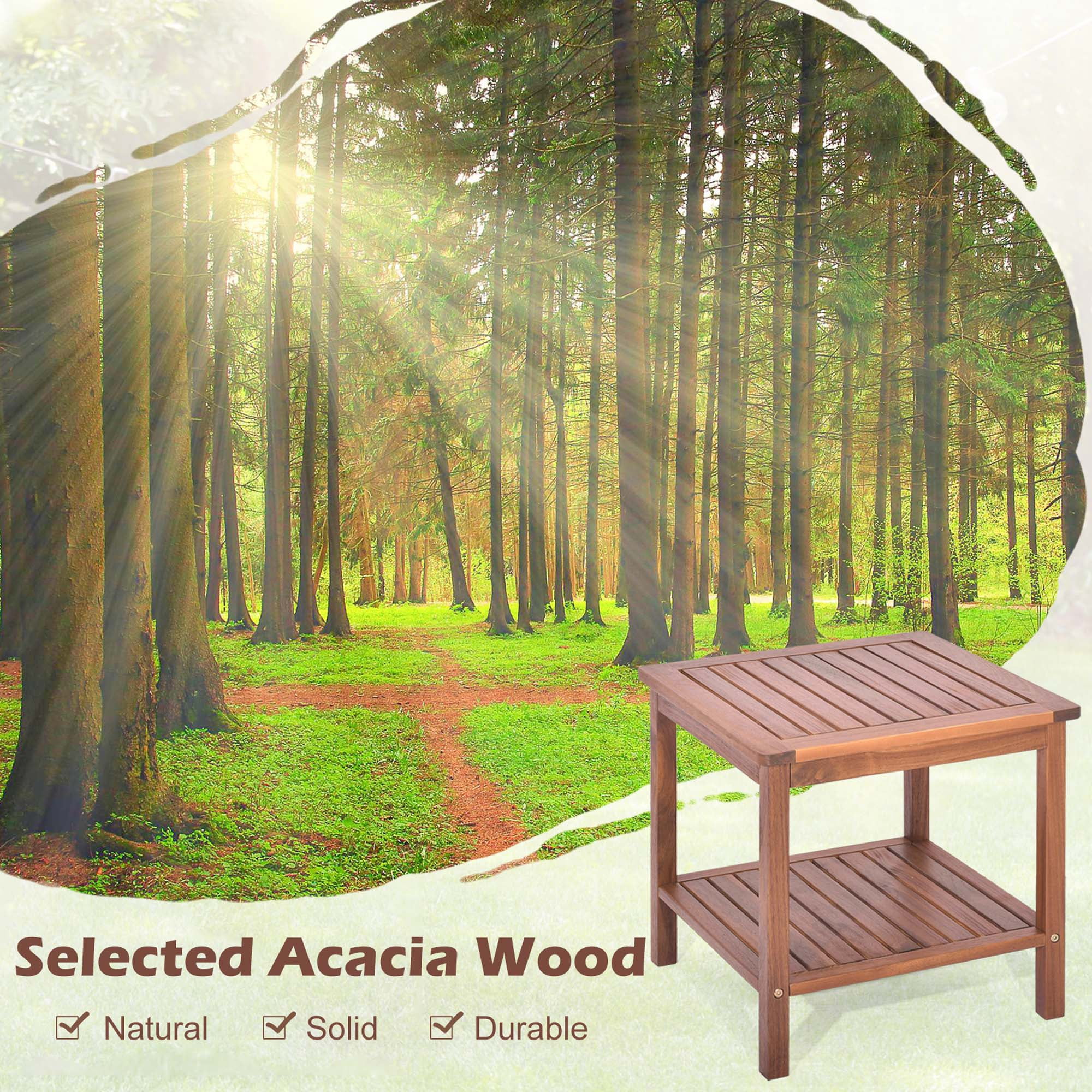 Costway Patio Acacia Wood Side Table 2-Tier Square End Table Porch Poolside Natural