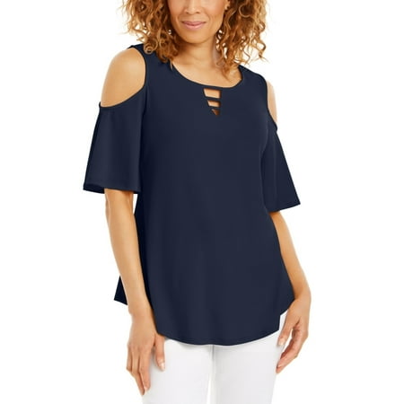 JM Collection Women's Cutout Cold-Shoulder Top Blue Size X-Small