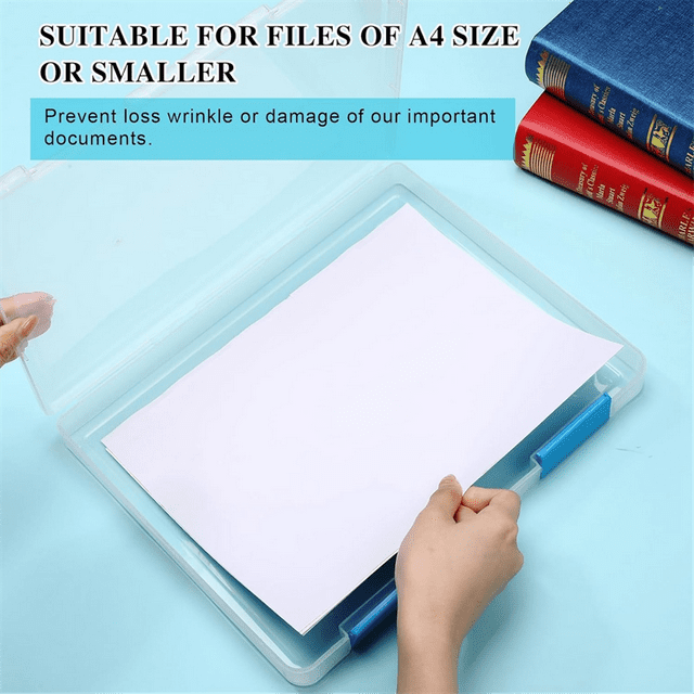 6 Pcs Boîte de Classement Transparente A4 pour Documents, Boîte de Rangement en Plastique, Étui, Carton, Contenants, Protecteur de Magazines, Porte-Dossiers avec Boucle