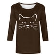 thumbnail image 4 of ALLLIST Crew Neck Tops for Women Summer 3/4 Sleeve T-Shirts Casual Brown Cat Graphic Shirts Women's Clothing, 4 of 4