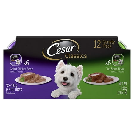 CESAR CANINE CUISINE Wet Dog Food Top Sirloin & Grilled Chicken Flavors Variety Pack, (12) 3.5 oz. Trays