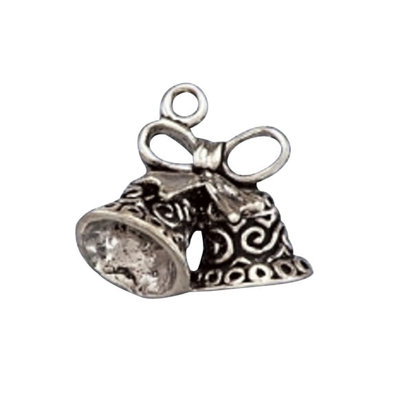 Sterling Silver 18" .8mm 3D Decorated Wedding Christmas Double Bells Bow Pendant Necklace