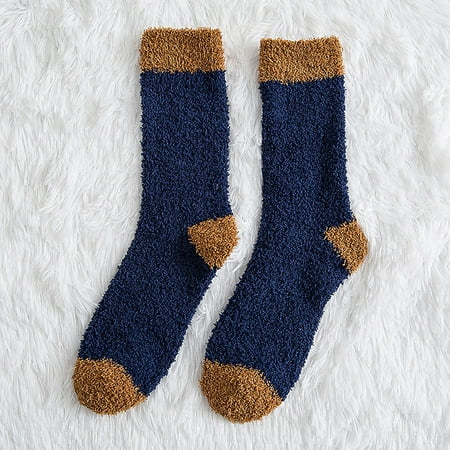 

MRULIC fall clothes for women 2022 Men Fuzzy Socks Winter Coral Fleece Socks Middle Cute Home Solid Stocking Navy Blue + One size