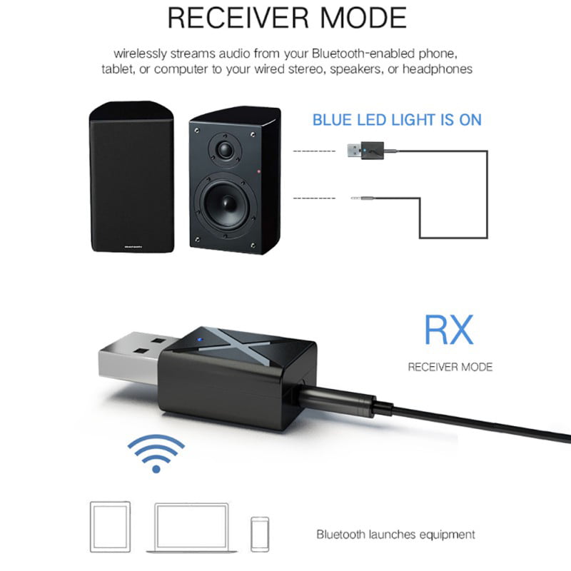 Portable USB Bluetooth 4.2 Receiver Stereo Audio Adapter Wireless NFC W/Mic L8V8 
