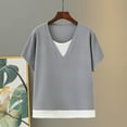 thumbnail image 2 of Timegard Hauts d'Été pour Femmes Col Rond Manches Courtes T-Shirts Décontractés Top Confortable à Blocs de Couleur, 2 of 3