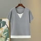 thumbnail image 1 of Fiudx Ofertas Flash Artículos En Oferta Blusas de Verano para Mujer, Talla Grande, Color Sólido, Sueltas, En Contraste, Manga Corta, Cuello Redondo, 1 of 3