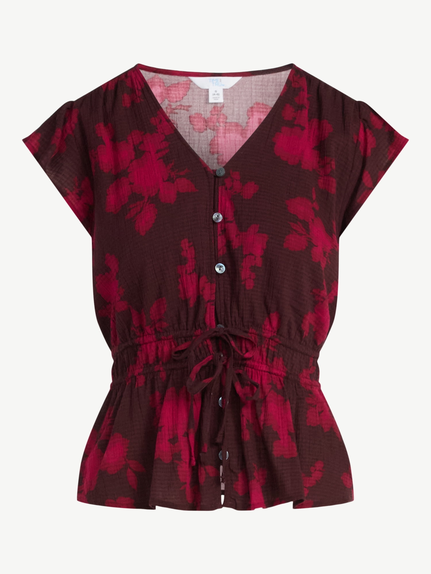 Time and Tru Women's Peplum Top with Flutter Sleeves, Sizes XS-XXXL