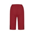 thumbnail image 4 of Bloomae Linen Shorts for Women Casual Summer Straight Leg Knee Length Cotton Lounge Short Pants Lightweight Elastic High Waist Side Slit Buttons Bermuda Shorts with Pockets Red XXL, 4 of 6