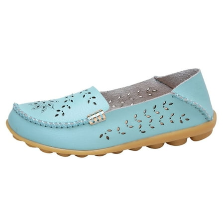 Fauean Shoes for Women Summer Fashion Leather Hollow Slip on Shoes Vacation Going Out Sky Blue Size 40