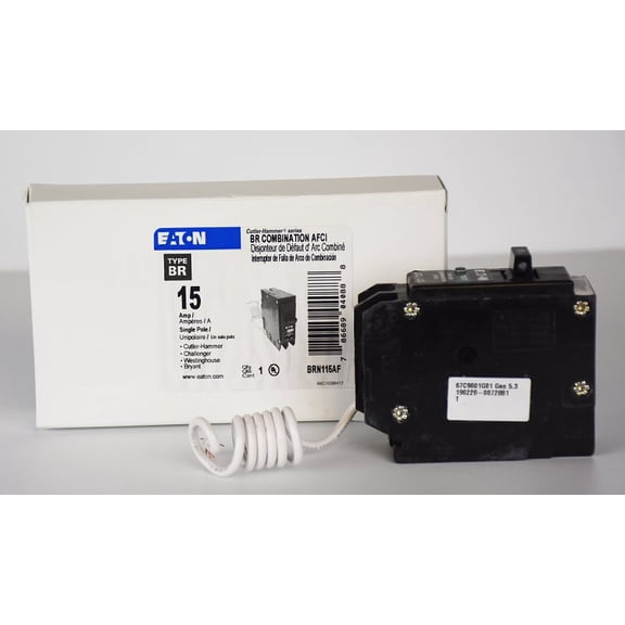 Eaton Corporation Type BR AFCI Circuit Breaker BRN115AF - 15 Amps Single Pole - 1 Piece