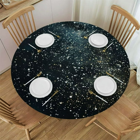 JRXY The Dazzling Stars and Dreamy Night Sky Round Tablecloth White