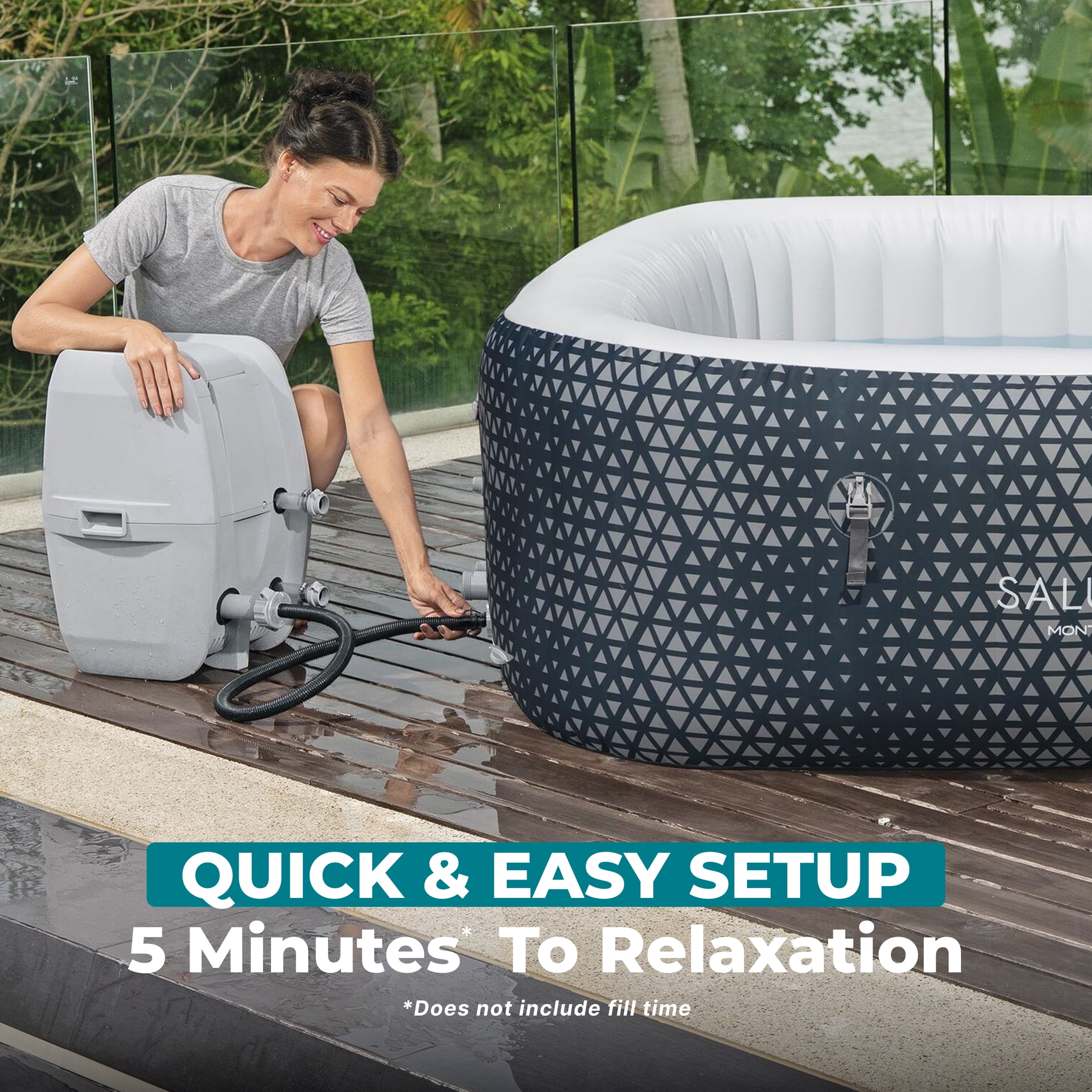 SaluSpa Monterey AirJet Outdoor Inflatable Square Hot Tub 4-6 Person with Pump #P08411