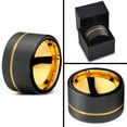 thumbnail image 4 of P. Manoukian Tungsten Wedding Band Ring 12mm for Men Women Black & 18K Yellow Gold Plated Pipe Cut Brushed Polished Lifetime Guarantee Size 14, 4 of 4