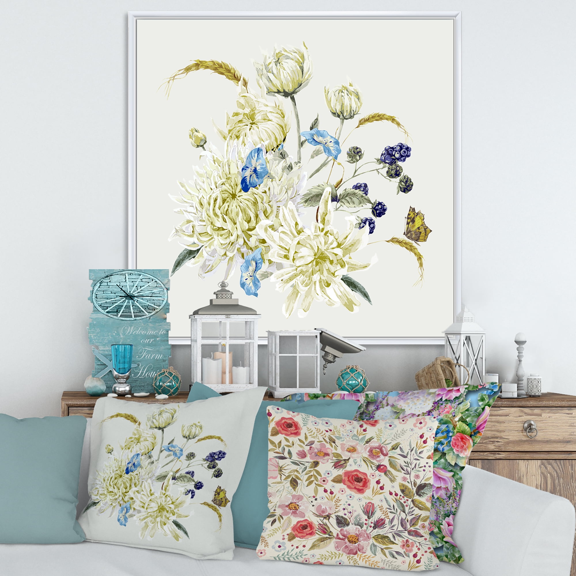 Designart 'Ancient Chrysanthemums With Bouquet II' Traditional Framed Canvas Wall Art Print