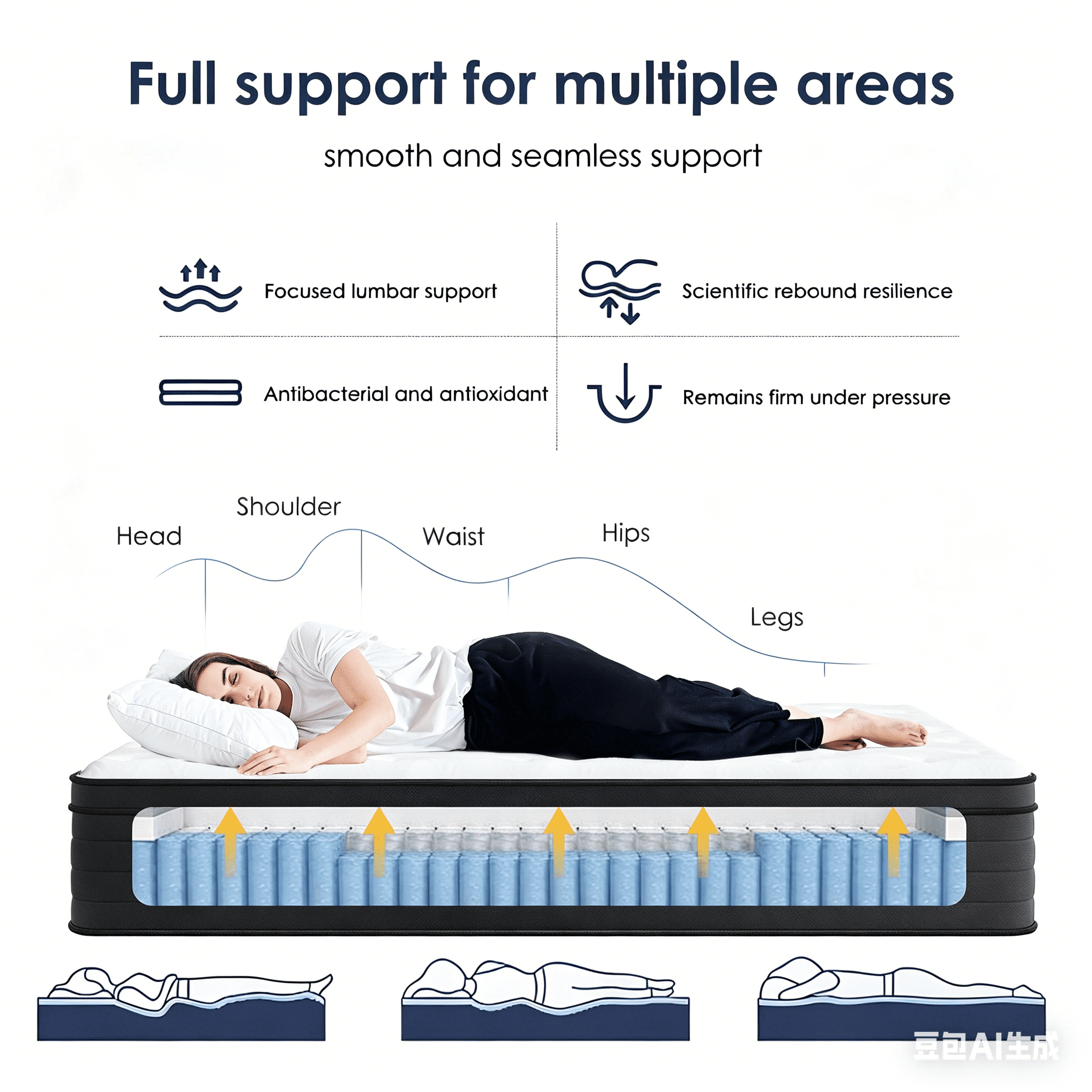 Anykoon King Size 12 Inch Hybrid Mattress, Individually Pocketed Innerspring, Medium Firm, Foam & Spring,White+Black