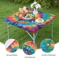 thumbnail image 4 of Colorful Rainbow Tie Dye Spiral Pattern Square Fitted Tablecloth with Elastic Edge,Square Table Cover,Washable Elastic Table Cover for Home Kitchen Party Decor 34"x34", 4 of 6