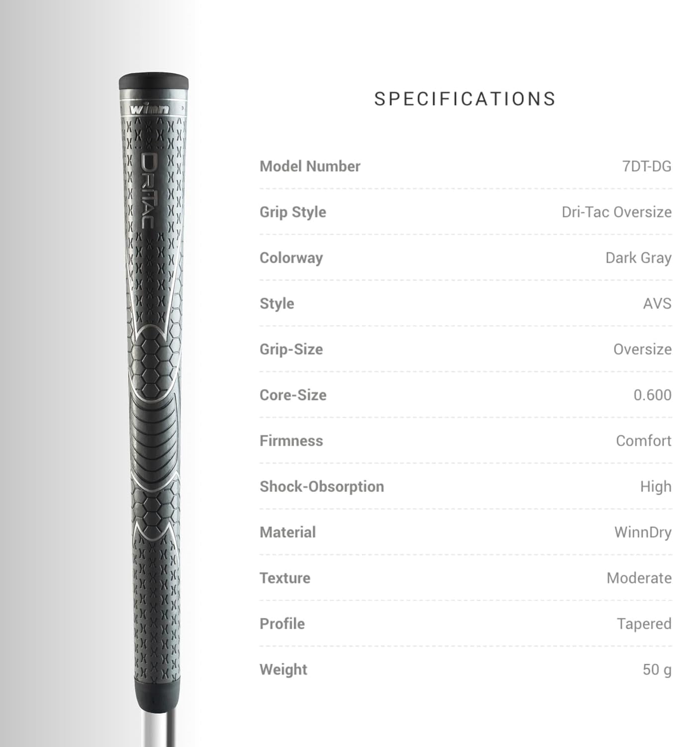 Winn Dri-Tac Oversize (+1/8) Dark Gray 13 Piece Golf Grip Bundle