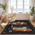 thumbnail image 3 of Design&I 8'x10' Washable Area Rug Sleek Flatweave Pet Friendly Midnight Blue Gold Autumnal Motif Decorative Design Seasonal Ghost and Pumpkin for King Size Bedroom, Under Bed, 3 of 7